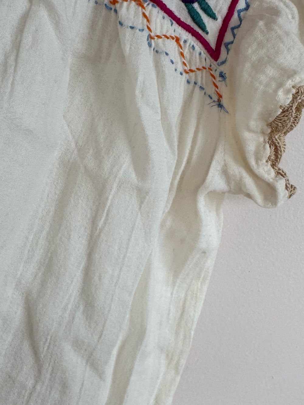 THML Boho Mexican Floral Embroidered Gauze Square Neck Cotton Top Cream - Medium - Picture 4 of 13